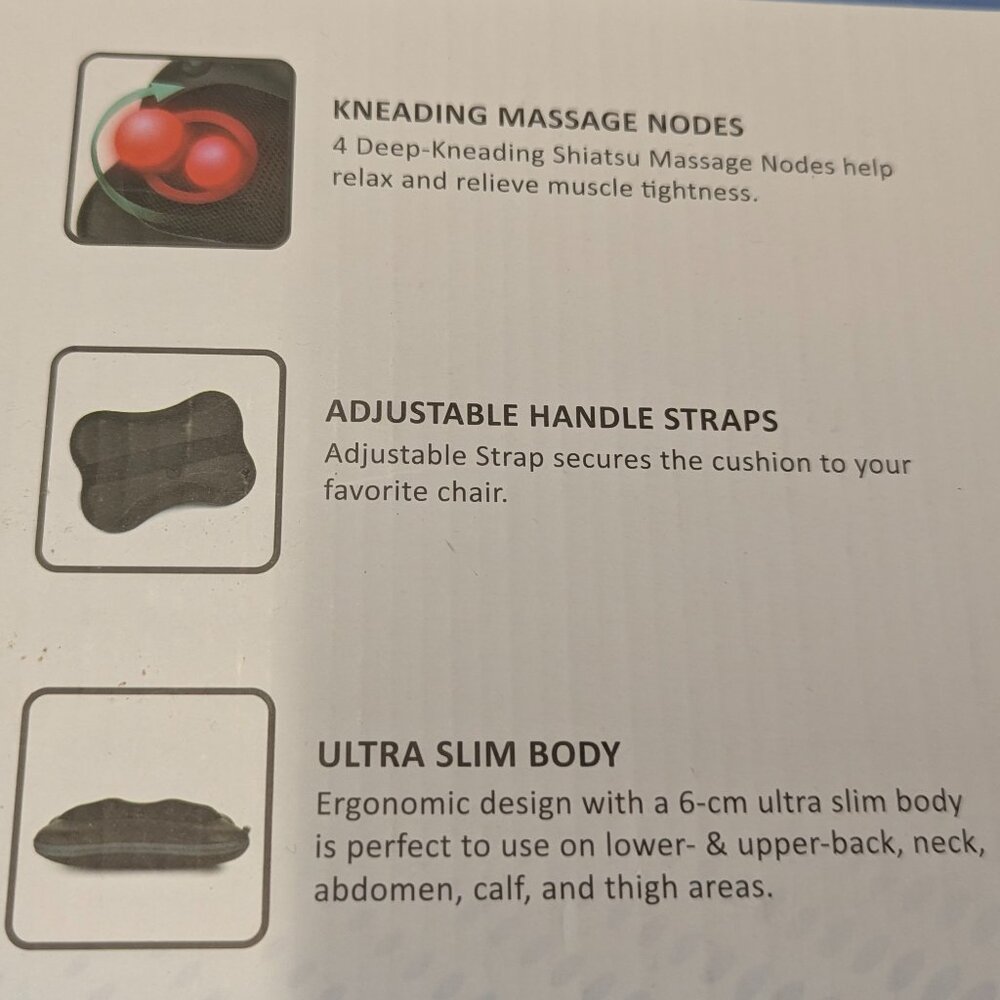 NIB Zyllion ZMA-13 Black Shiatsu Massage Pillow With Heat And Wired Connection - Picture 3 of 9